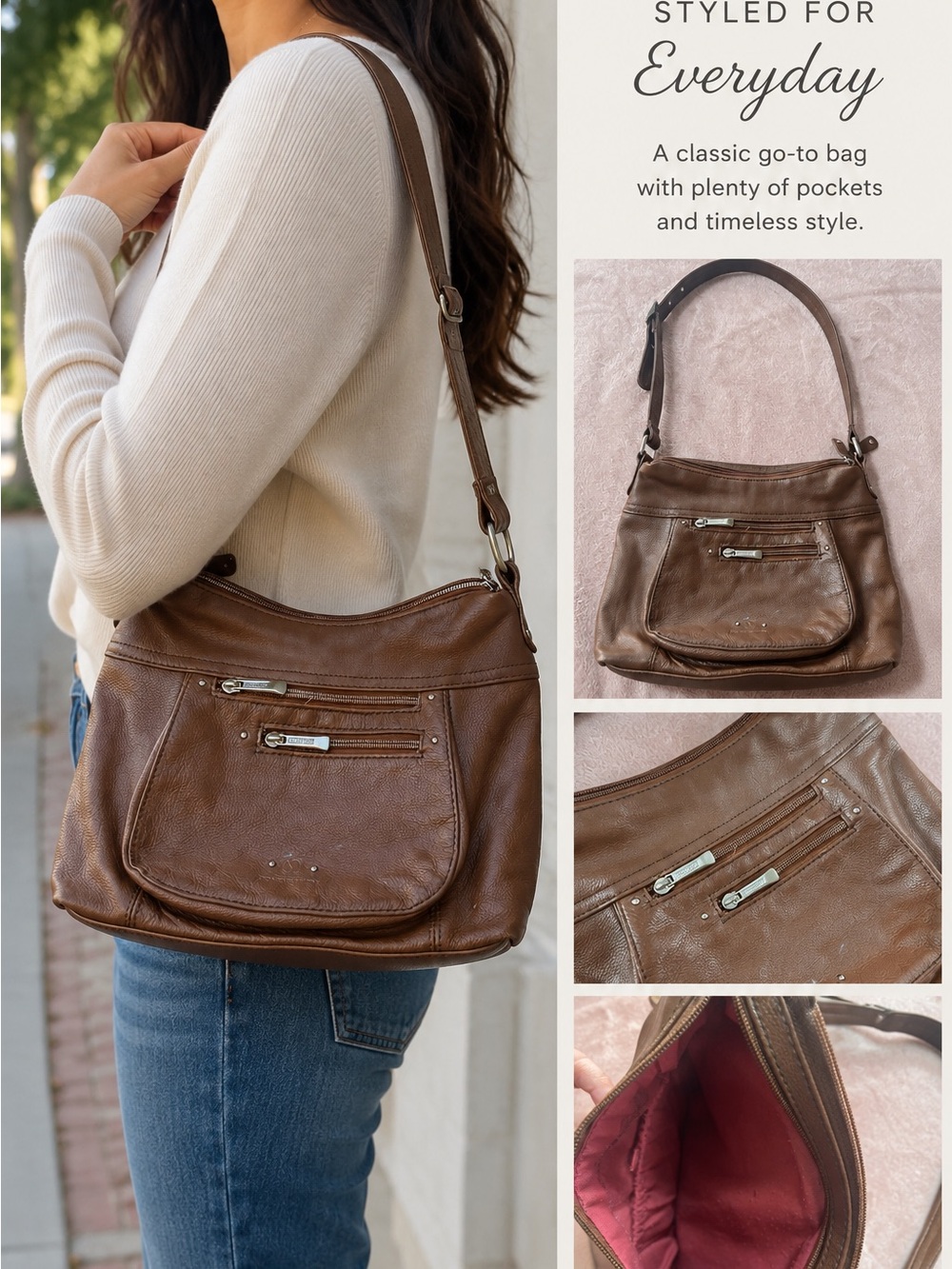 Everyday Brown Leather Shoulder Bag - Classic Women's Tote